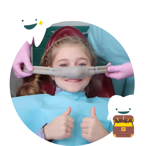 Girl giving thumbs-up for kids nitrous oxide sedation in Scottsville